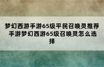 梦幻西游手游65级平民召唤灵推荐 手游梦幻西游65级召唤灵怎么选择